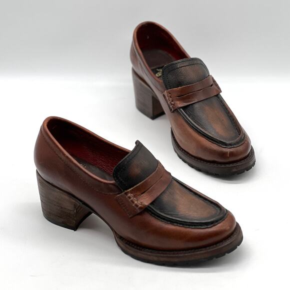 FREEBIRD Bristol Loafer Womens 7 Brown Distressed Round Toe Stacked Block Heel - Picture 1 of 16